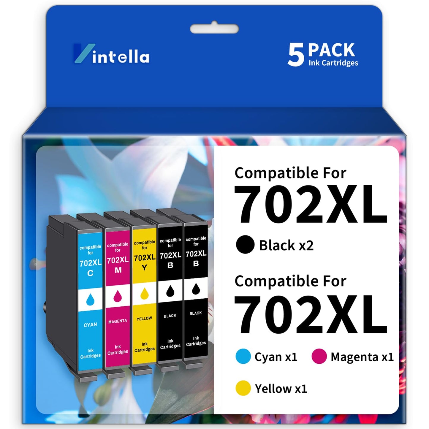 Vintella Remanufactured Ink Cartridge Replacement for Epson 702XL 702 T702XL T702 Ink Cartridges Combo Pack for Workforce Pro WF-3720 WF-3730 WF-3733 Printer (5 Pack)