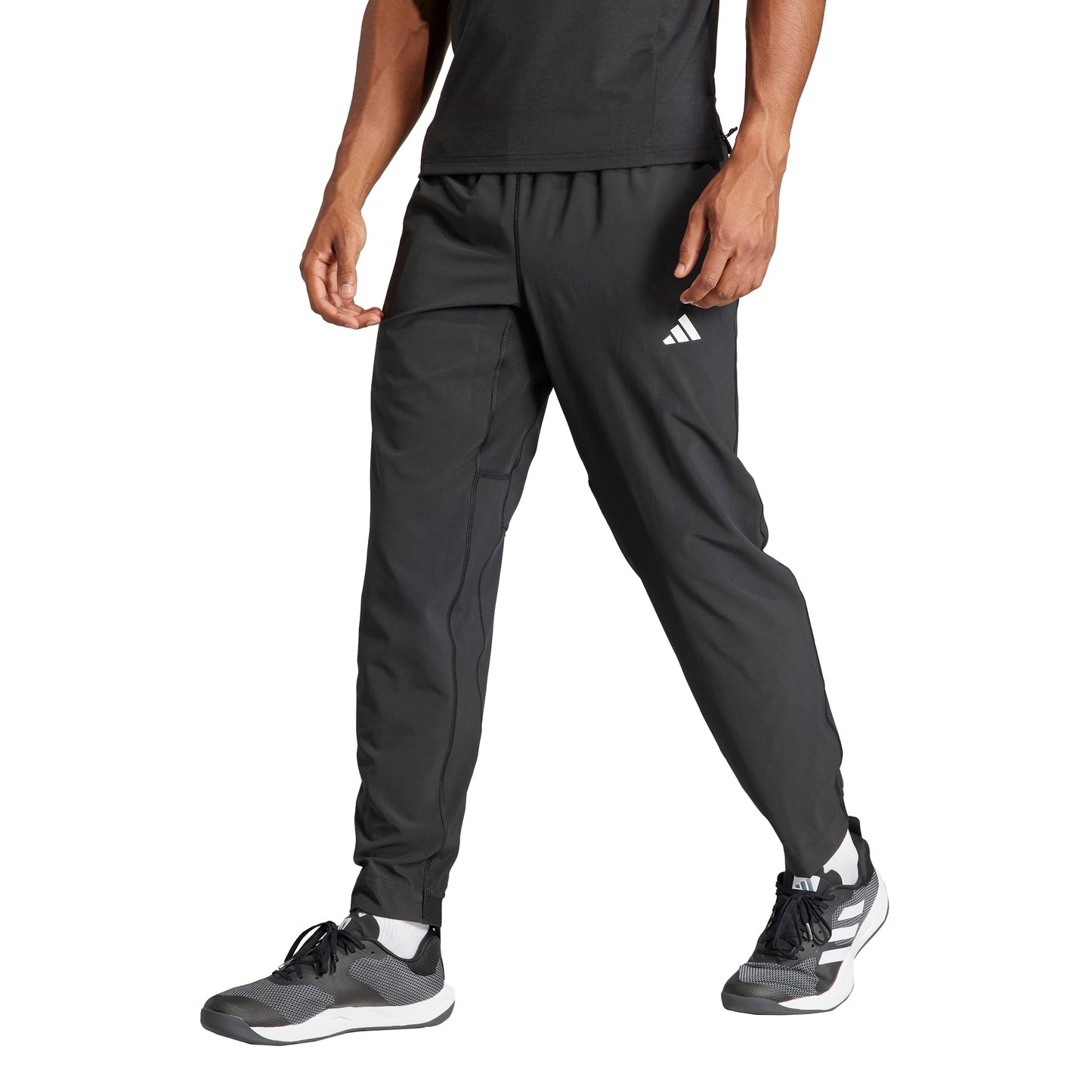 adidas Mens Train Essentials Training Woven Pants,Black/White,Large