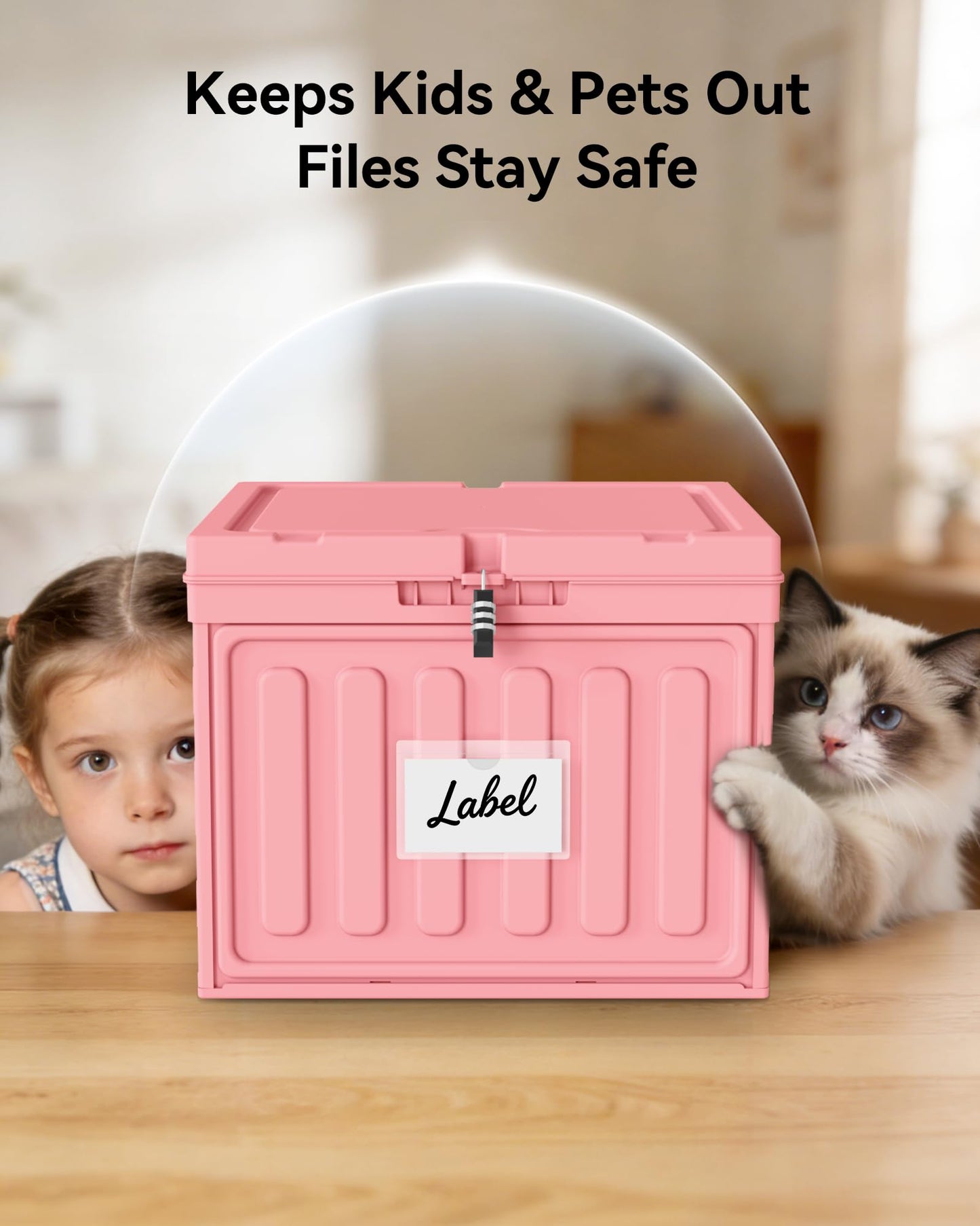 Oterri Plastic File Box with Lid for Letter Size Hanging File Folders, Hanging File Folder Box for Home, Office, School, File Cabinet, Assembly File Organizer, Stackable Storage Bins, Pink