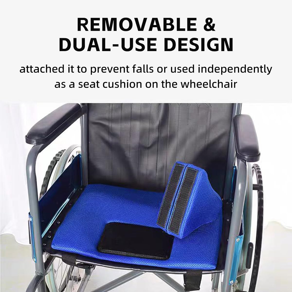 Anti-Slip Wheelchair Seat Cushion for Seniors and Disabled Patients, Prevent Leg Slippage Seat Pad with Adjutable Strap, Secure Seating & Alleviate Ulcer Pain (Black)