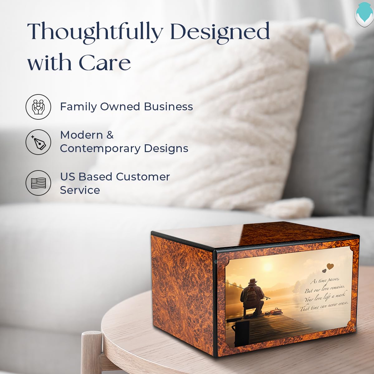 GetUrns Heritage Adult Burl Cremation Urn Box for Human Ashes I Gone Fishing Wooden Urns for Male and Female I 213lbs