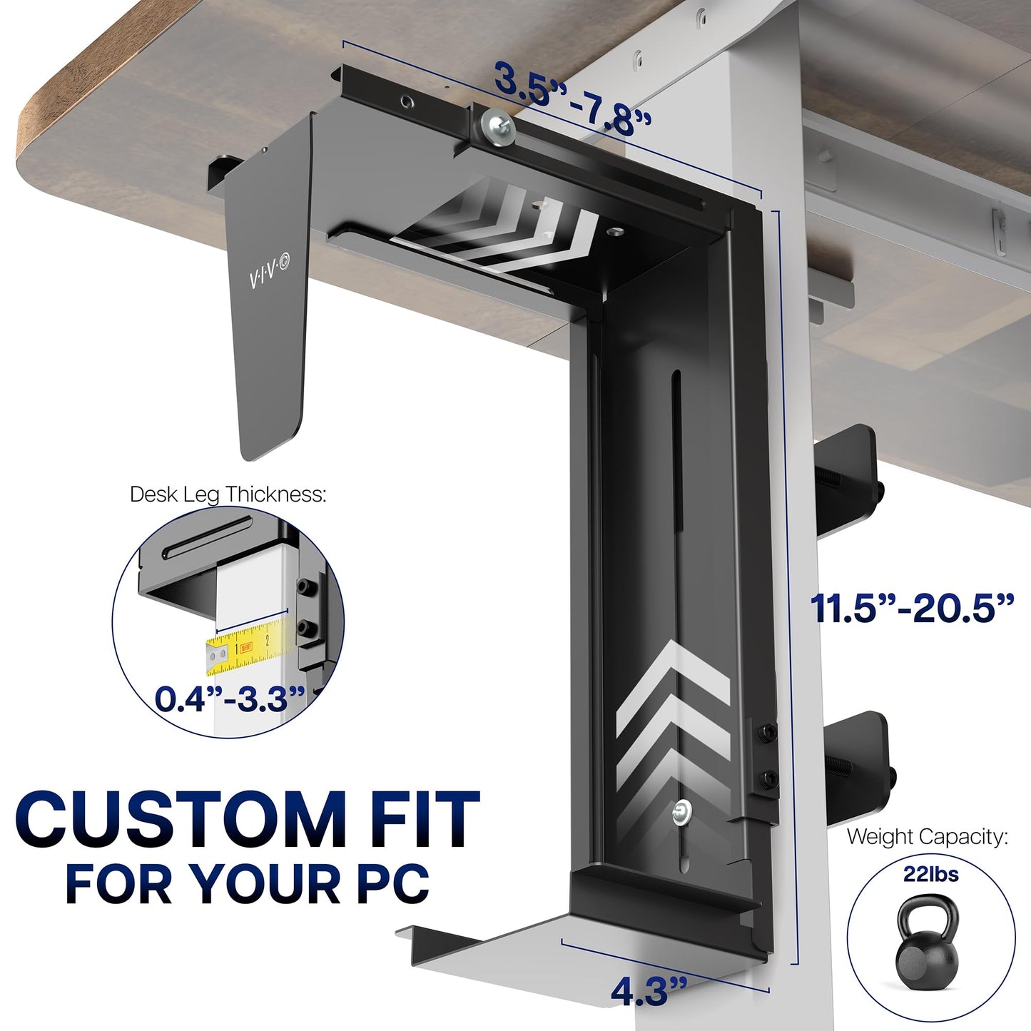 VIVO Adjustable Clamp-on Desk Leg PC Mount, Under Desk PC Mount, Computer Case CPU Holder with Tool-Free Installation, Black, MOUNT-PC01C