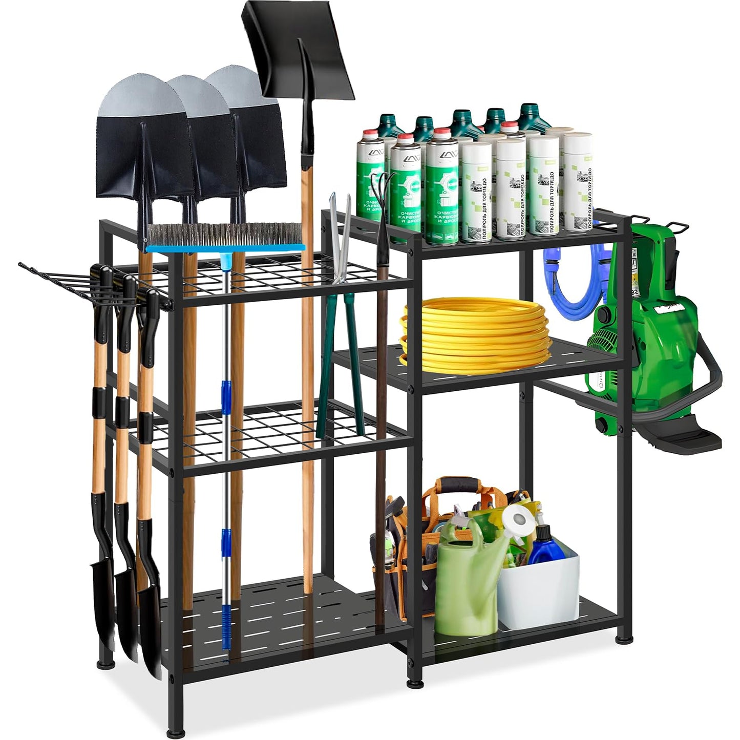 BQKOZFIN Garden Tool Storage Rack, Garden Tool Organizer for Garage, Up to 35 Long-Handled Tools/Rakes/Brooms, Heavy Duty Steel Garden Tool Stand for Shed, Outdoor, Home, Black (Large-Garden Tool)