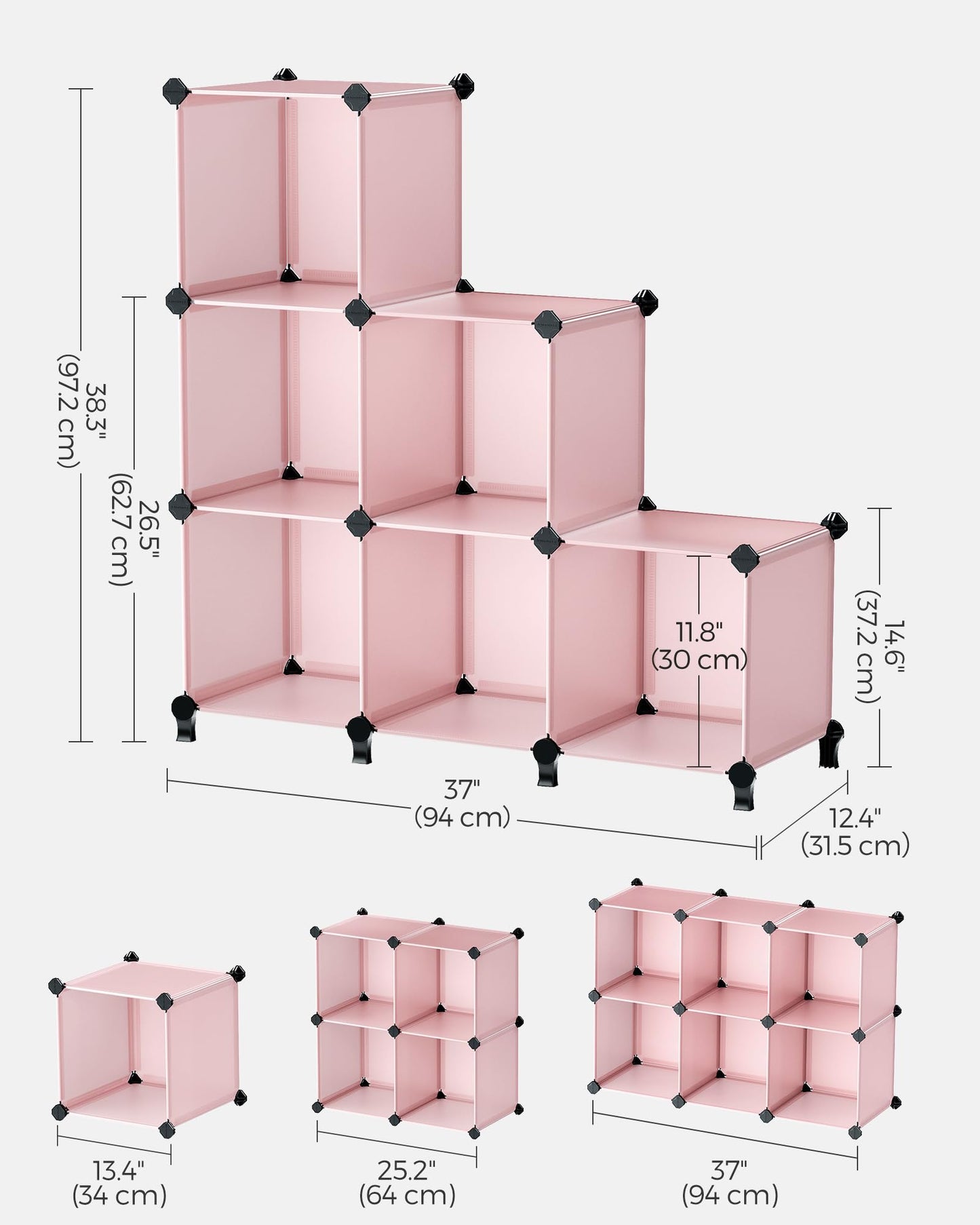 SONGMICS 6 Cube Storage Organizer, DIY Closet Shelf, Plastic Clothes Organizer, Modular Bookcase, 11.8 x 11.8 x 11.8 Inch Cubes, with Feet and Rubber Mallet, Pink ULPC111P01