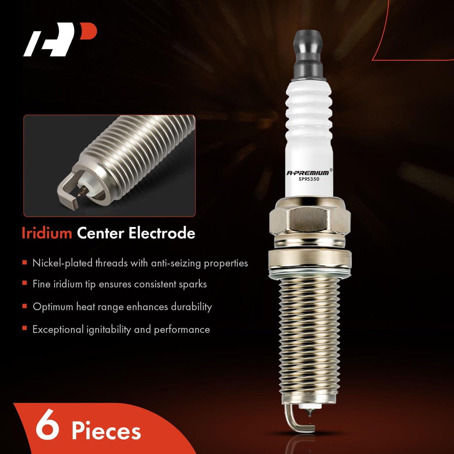 A-Premium Double Iridium Spark Plugs Compatible with Honda Pilot 2016-2020, Odyssey 2018-2021, Ridgeline 2017-2020, Passport 2019-2021 & Acura MDX 2014-2020, TLX 2015-2020, RLX, 3.5L, Pack of 6