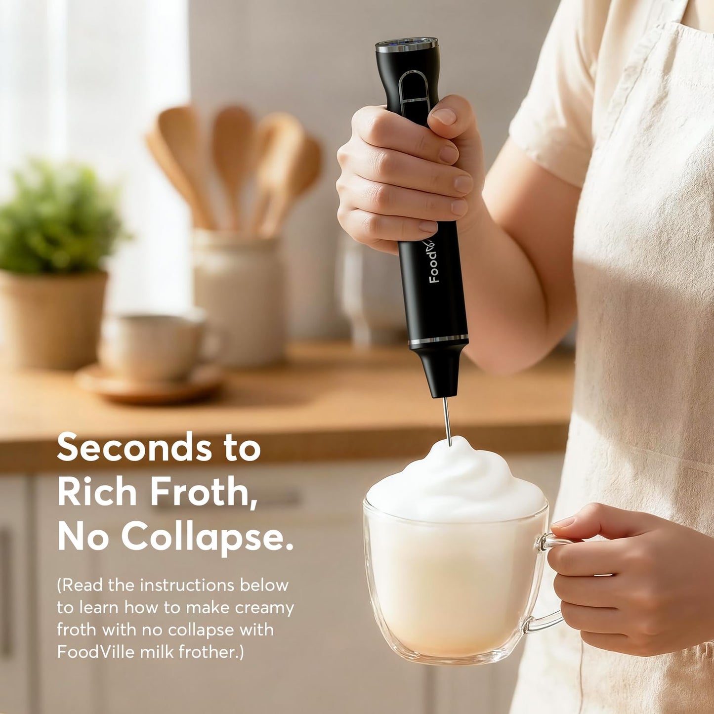 Foodville MF06 Rechargeable Milk Frother 1800 Mah with 9 Speed and 3 Frother, LED Display Screen, Storage Stand, for Coffee Milk Foam, Cappuccino, Latte, Keto Diet, Protein Powder, Matcha, Bulletproof