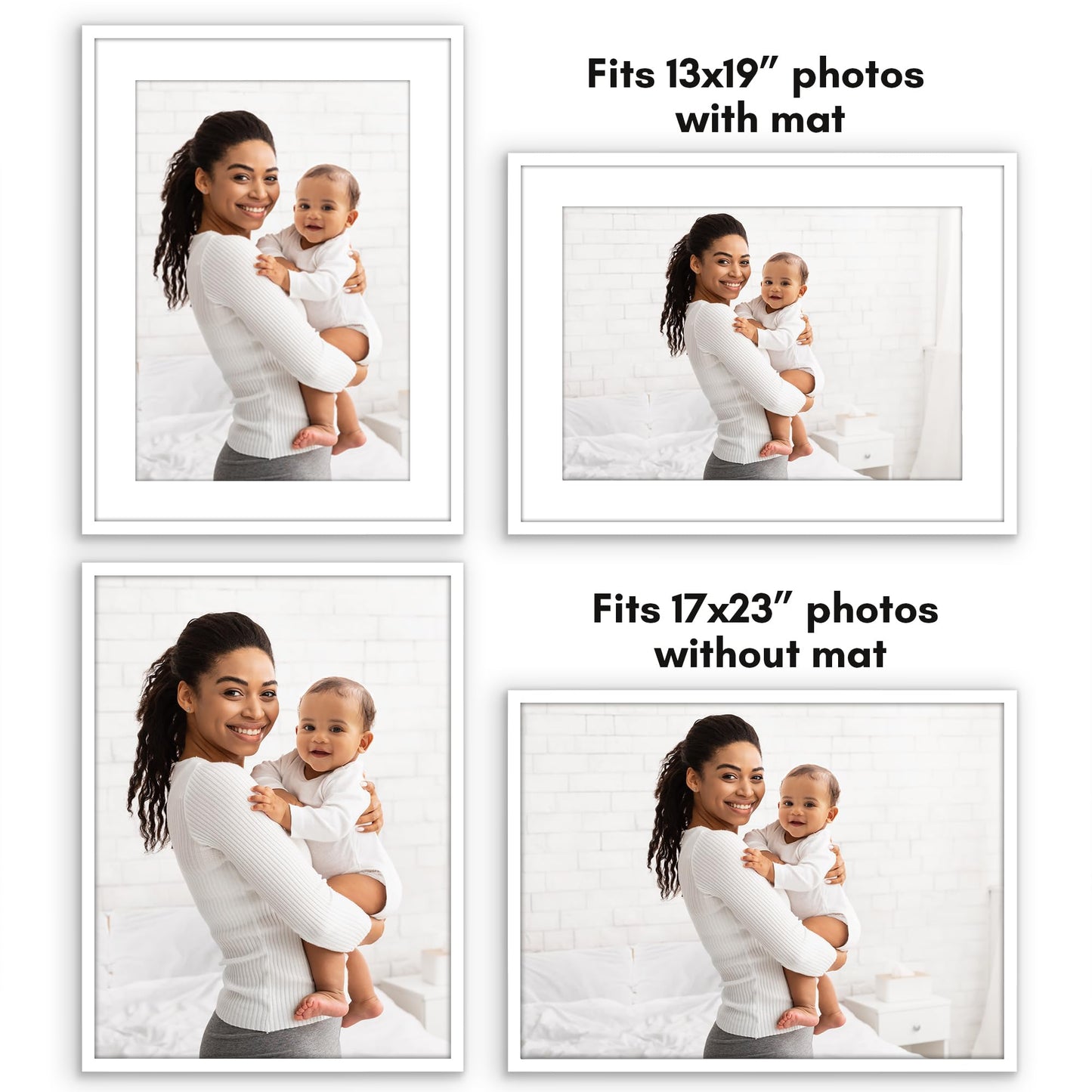 Americanflat 17x23 Picture Frame with Polished Plexiglass - Use as 13x19 Frame with Mat or Display 17x23 Photo Without Mat - Streamline Collection - Thin Border Picture Frames for Wall - White