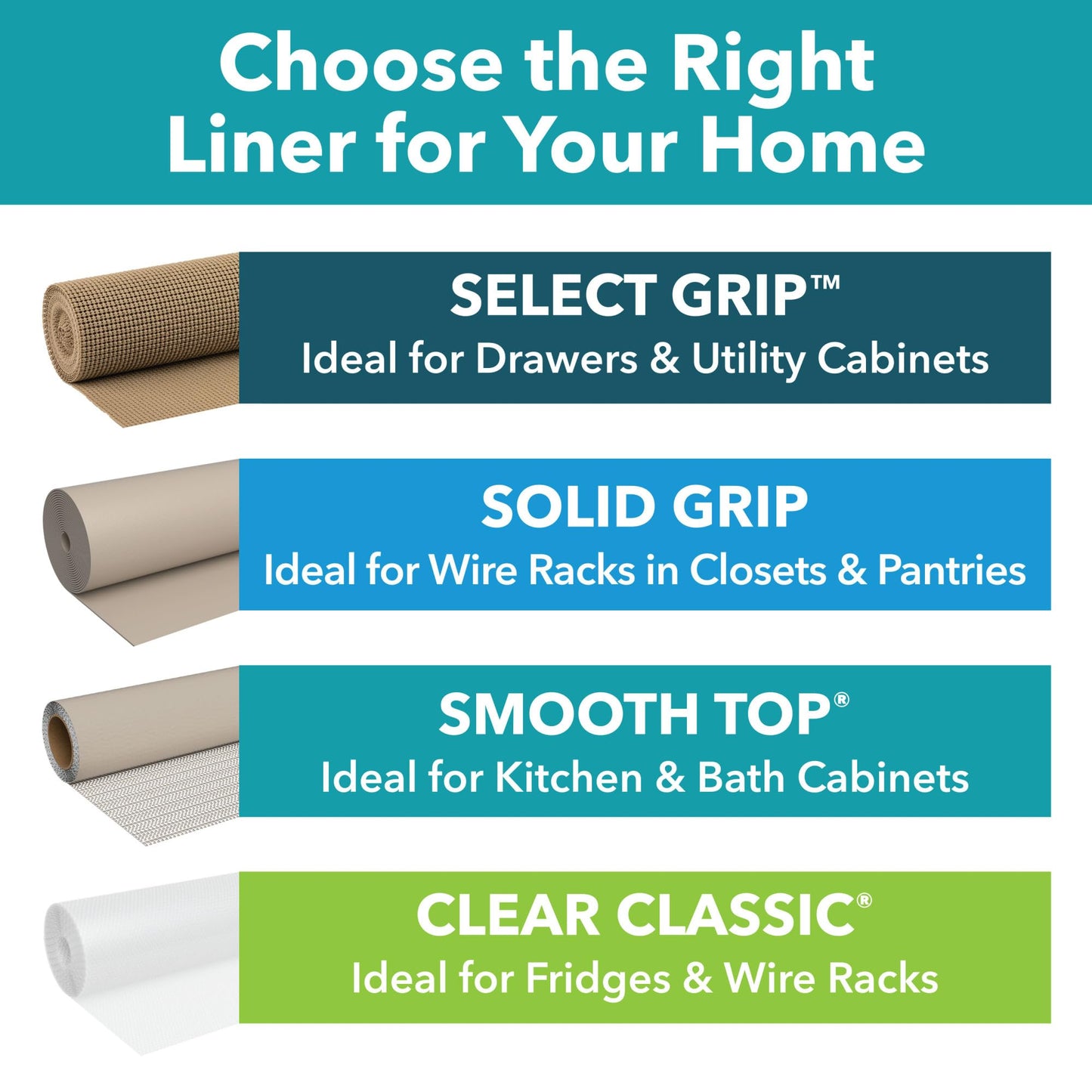 Duck Smooth Top Easy Liner Shelf Liner 20" Wide Kitchen Pack, 6-Rolls, Each 6' Length, White