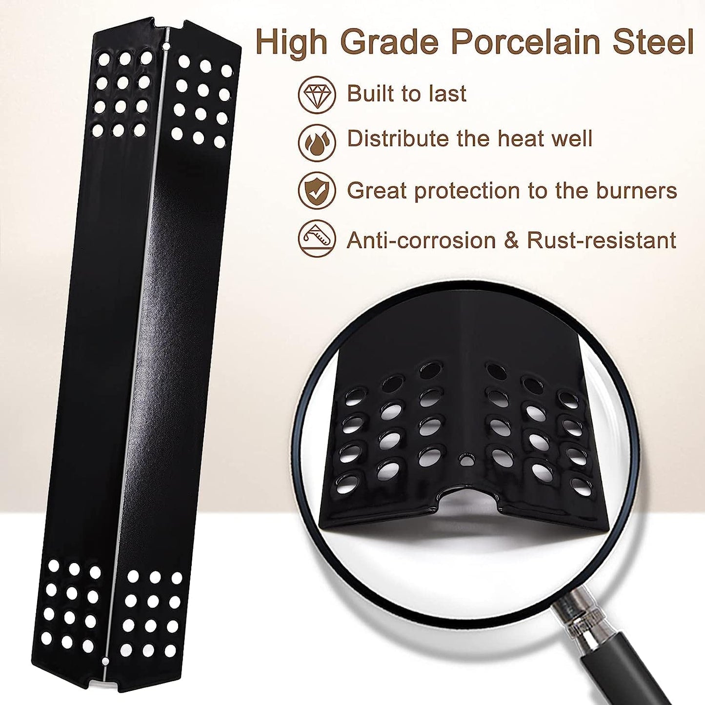 Criditpid BBQ Heat Plate Shields Replacement for Master Chef G45308, G45311, G45301, G45303, G45309 Grill Models. Porcelain Steel Barbecue Heat Shields, 4-Pack.