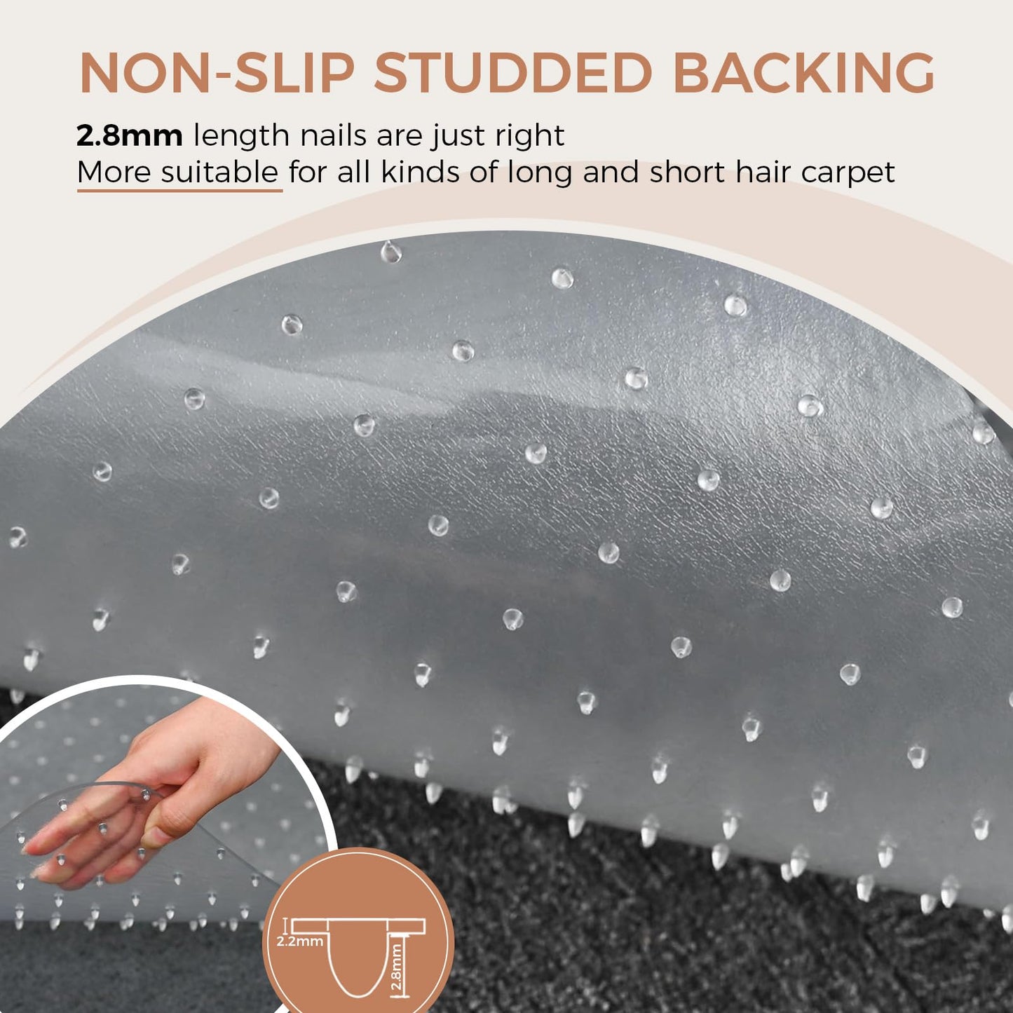 FRUITEAM Office Chair Mat for Carpet Floors, 48''×48'' Square Heavy Duty Carpet Protector, Easy Glide and Sturdy, Rectangle Transparent with Non-Slip Studded fot Home and Office
