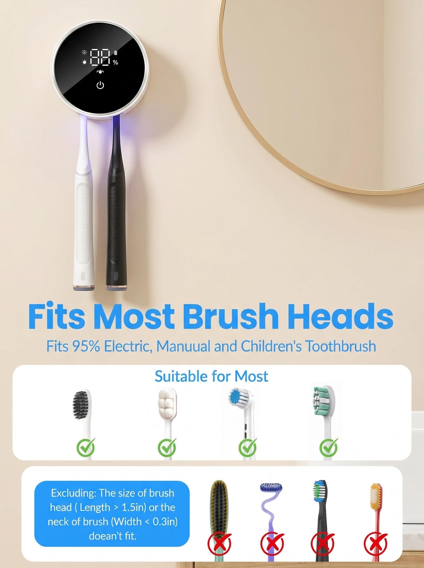 GEVOODIX Wall-Mounted Toothbrush Sanitizer and Holder with Auto-Inductive Cover, Bathroom Organizer and Cleaner, Air Drying Storage for Electric, Manual and Kids' Toothbrushes