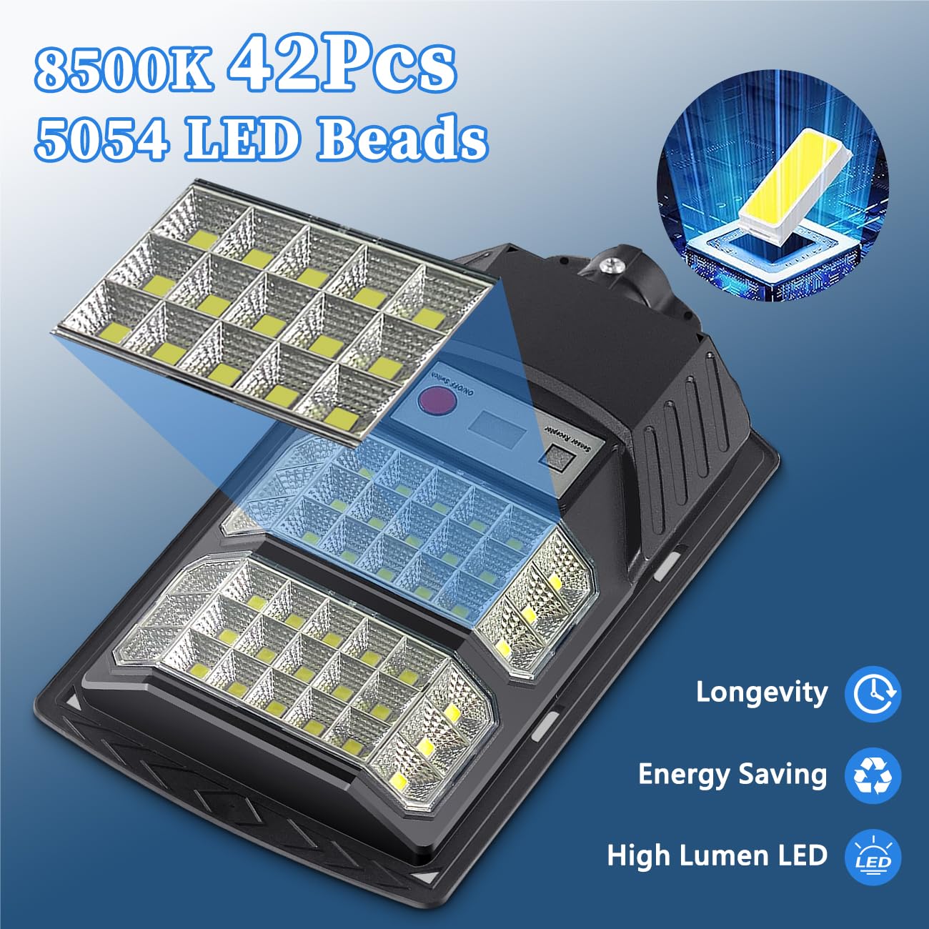 Solar Street Lights Outdoor, 8500K LED Solar Powered Light Dusk to Dawn Flood Waterproof Lamp with Motion Sensor Wall Mount Security Lights for Backyard, Yard, Garage, Garden
