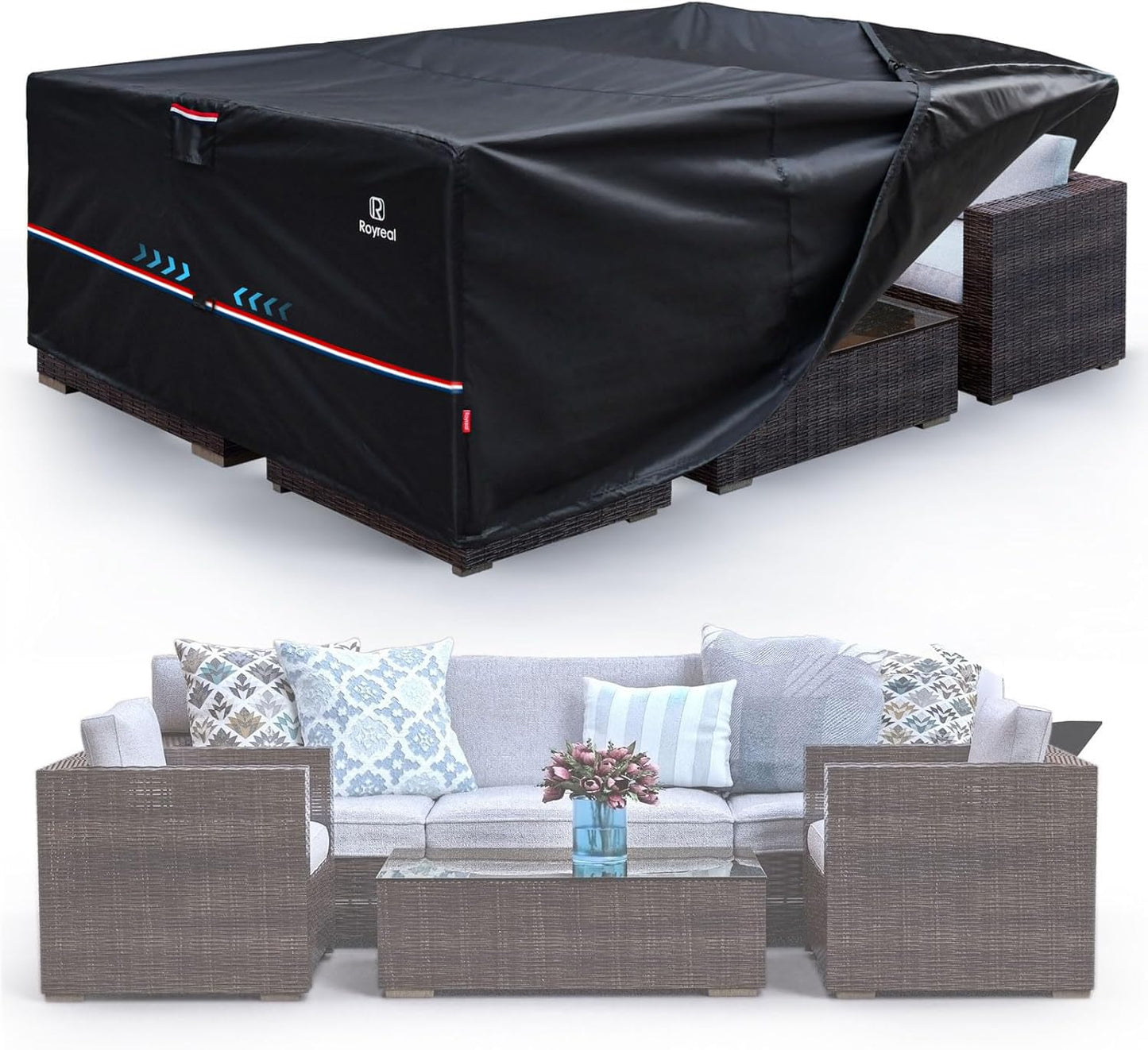 Patio Furniture Covers Outdoor Waterproof Table Sectional Set Large Cover,Heavy Duty 550D Anti Tear Couch Sofa Covers with Buckles&Vents&Handles(Rectangle 110"Lx84Wx28H)