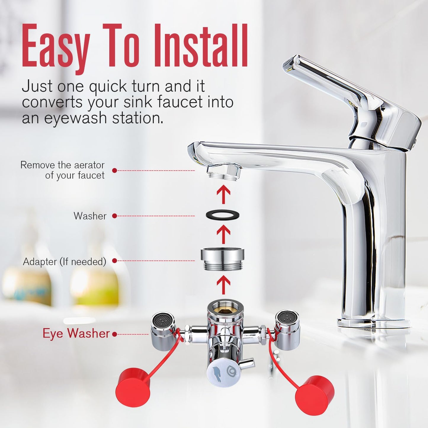 HK Eye Wash Station, Faucet Mounted Emergency Eyewash Stations for Sink Attachment, Eye Flush Unit for First Aid