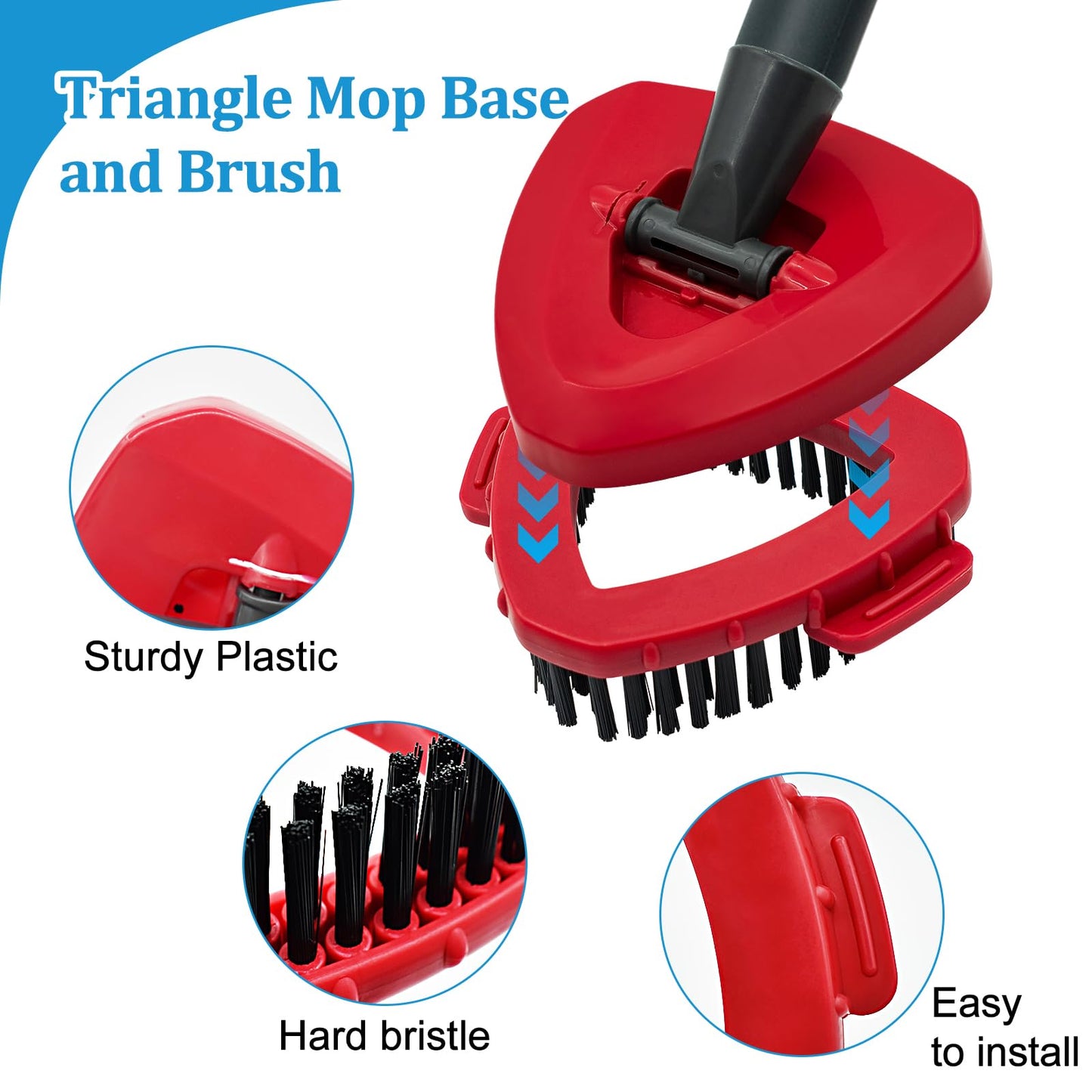 Spin Mop Handle, Mop Heads Replacements, Scrubber Head and Base Compatible with Vileda RinseClean Spin Mops & Bucket 2-Tank System, Mopping Stick and Head Replacement for Wet Dry Use Floor Cleaning