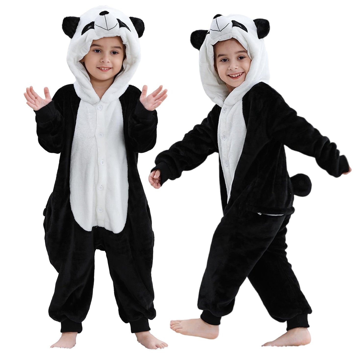 MICHLEY Animal Hooded Romper Kids Flannel Halloween Cosplay Costume 3-12T for Autumn Winter, Panda, 9-10T, Size130