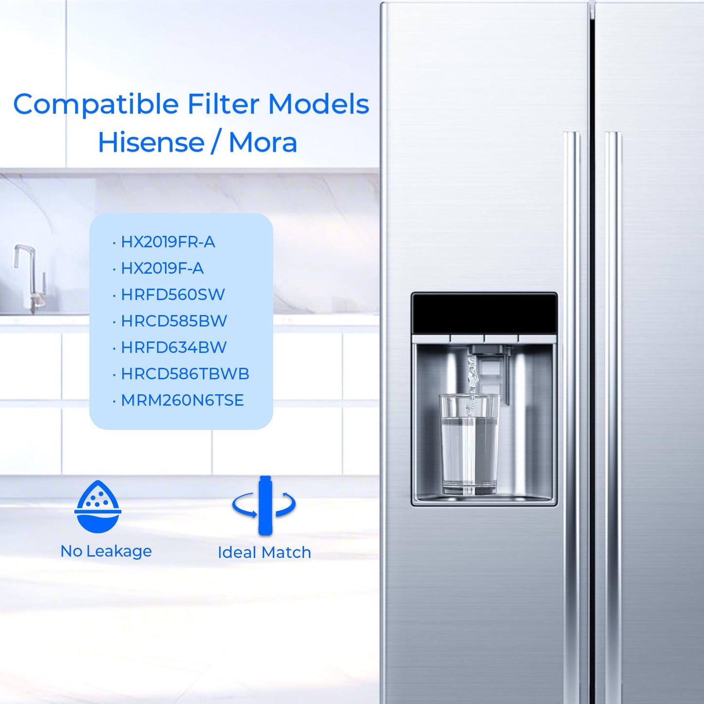 Suifl HX2019FR-A Water Filter Replacement, Compatible with Hisense HX2019FR-A, HX2019F-A, HRM260N6TSE, HRFD560SW, HRCD585BW, HRFD634BW, HRCD650BW, HRCD586TBWB and Mora MRM260N6TSE, 2 Pack