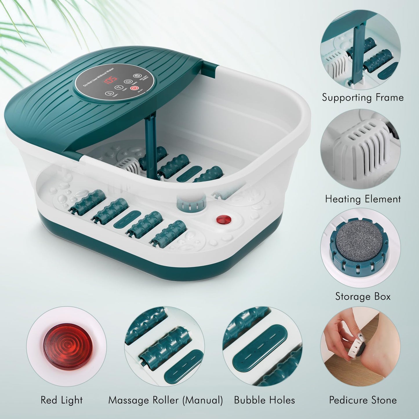 Collapsible Foot Spa Bath Massager with Heat, Bubble, 35-48℃ /95-118℉ Adjustable Temperature Fast Heating, Massage Rollers(Non-electric) with Detachable Massage Points Relief at Home
