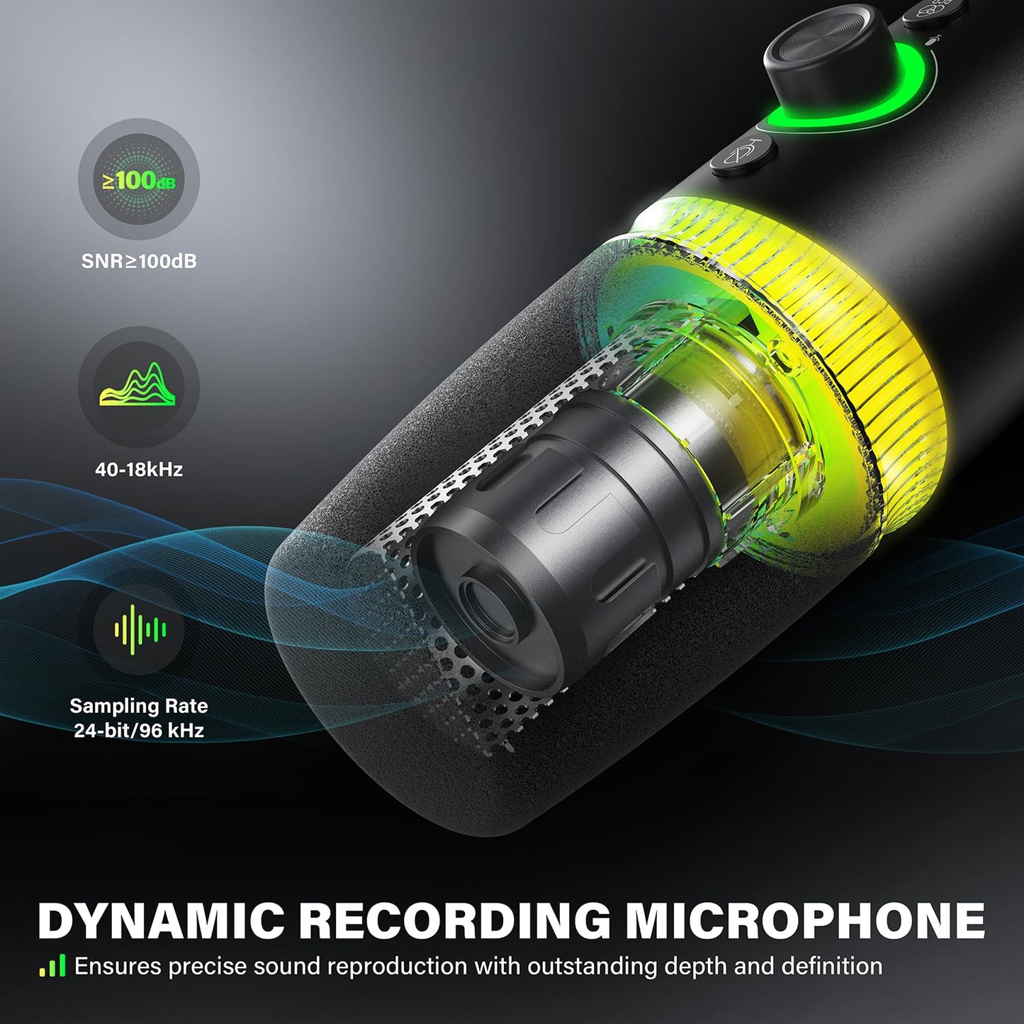 USB/XLR Dynamic Podcast & Gaming Microphone for PC, Vocal Mic with RGB Lighting, Tap-to-Mute, Gain Control & Headphone Monitoring for YouTube Streaming