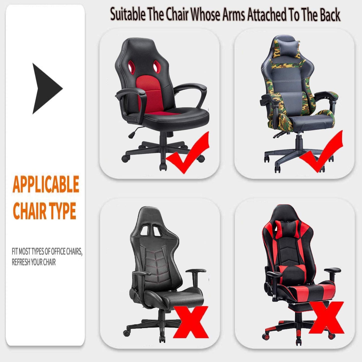 Deisy Dee NO Chair Covers, Stretchy Polyester Covers for Reclining Racing Gaming Chair (Black)