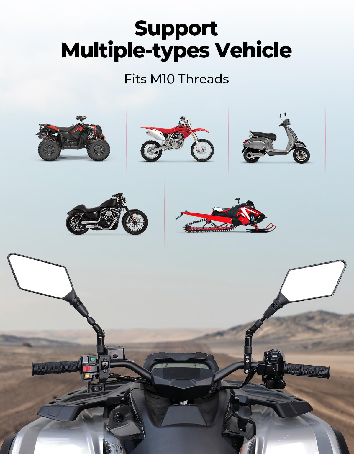 KEMIMOTO ATV Mirrors with 7/8" Handlebar Mount Motorcycle Mirrors Compatible with Polaris Sportsman Motorcycle Scooter Moped ATV Snowmobile Dirt Bike Cruiser