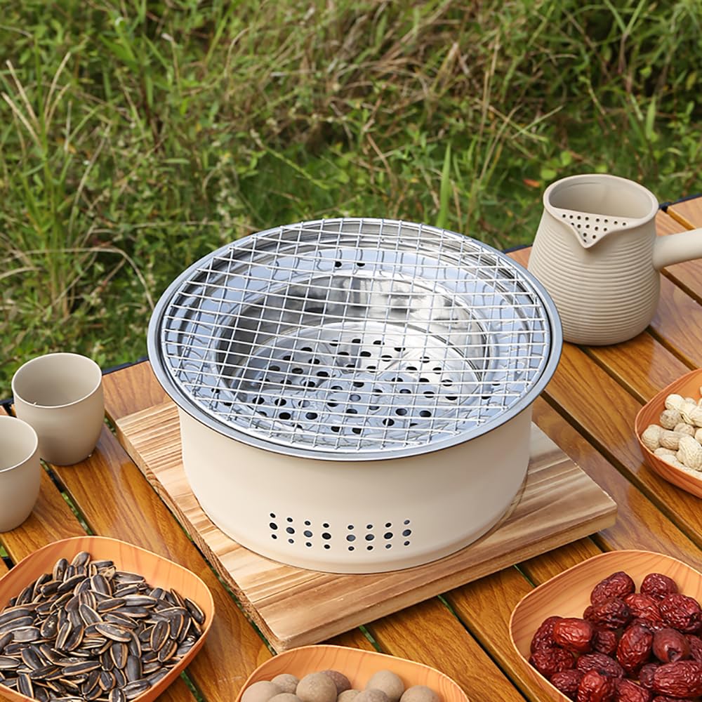 SANQIAHOME Stainless Steel Charcoal Portable Barbecue Grill, 10.5 Inches Non-Stick,Round,Barbecue or Hot Pot, Boiling Water,Charcoal Stove for Home Party Outdoor Camping