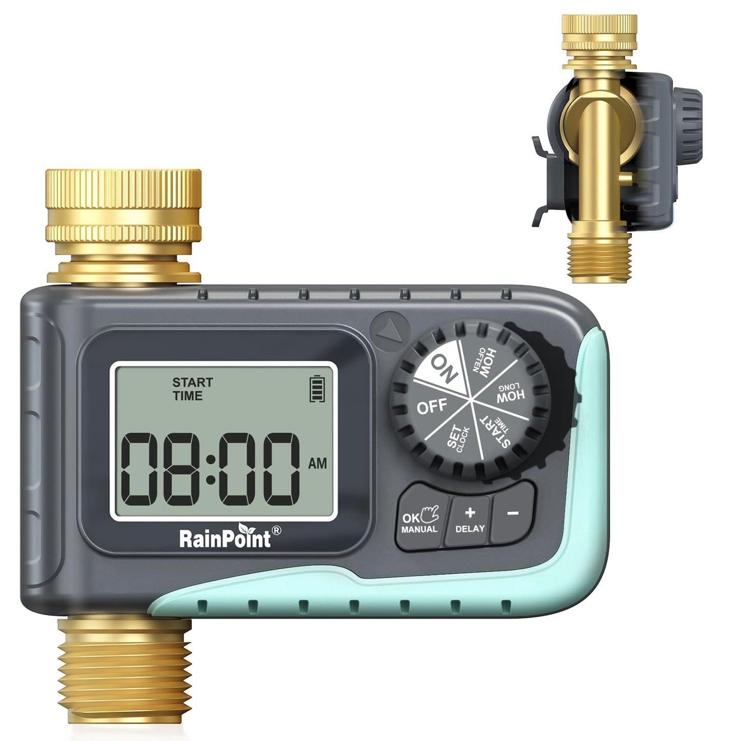 RAINPOINT Sprinkler Timer, 100% Metal Pipe Water Timer for Garden Hose, Programmable Hose Controller for Watering, Sprinkler Controller with Manual Watering/Rain Delay for Outdoor Lawn & Garden 1 Zone