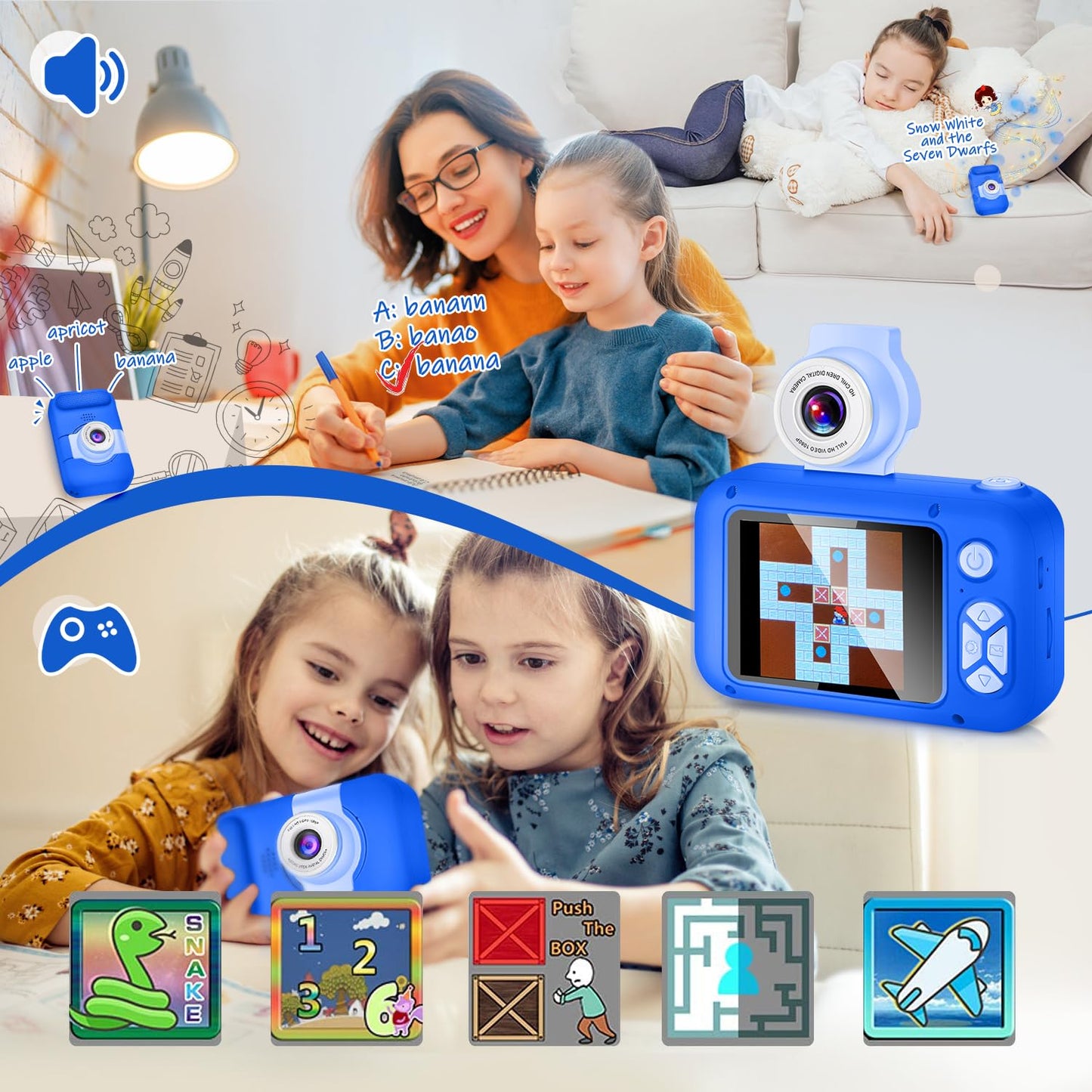 ARNSSIEN Kids Camera, Toddlers Digital Toy Camera with 180° Flip Lens, 2.4 Inch IPS Screen, 32 GB Card, Birthday Festival Present for 3 4 5 6 7 8 9 10 11 12 Year Old Girls & Boys, X101 (Sapphire Blue)