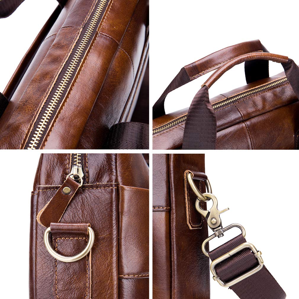 Leather Business Messenger Bag Briefcase Handbag for Men Carry All Laptop Protection for 14 Inch Computer Crossbody Shoulder Satchel Bags Handbags
