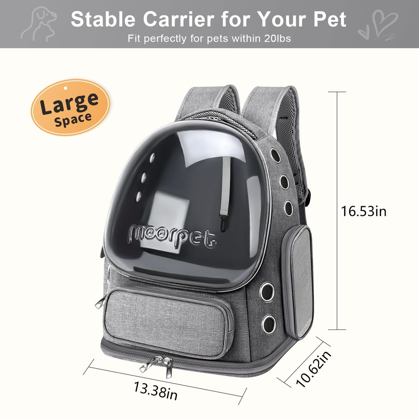 Cat Backpack Carrier, Breathable Carrier Backpack Large Space Bubble Backpack for Kitty Small Dog, Foldable Airline Approved Cat Backpack, Transparent Cat Travel Backpack Up to 20 lbs (Grey)