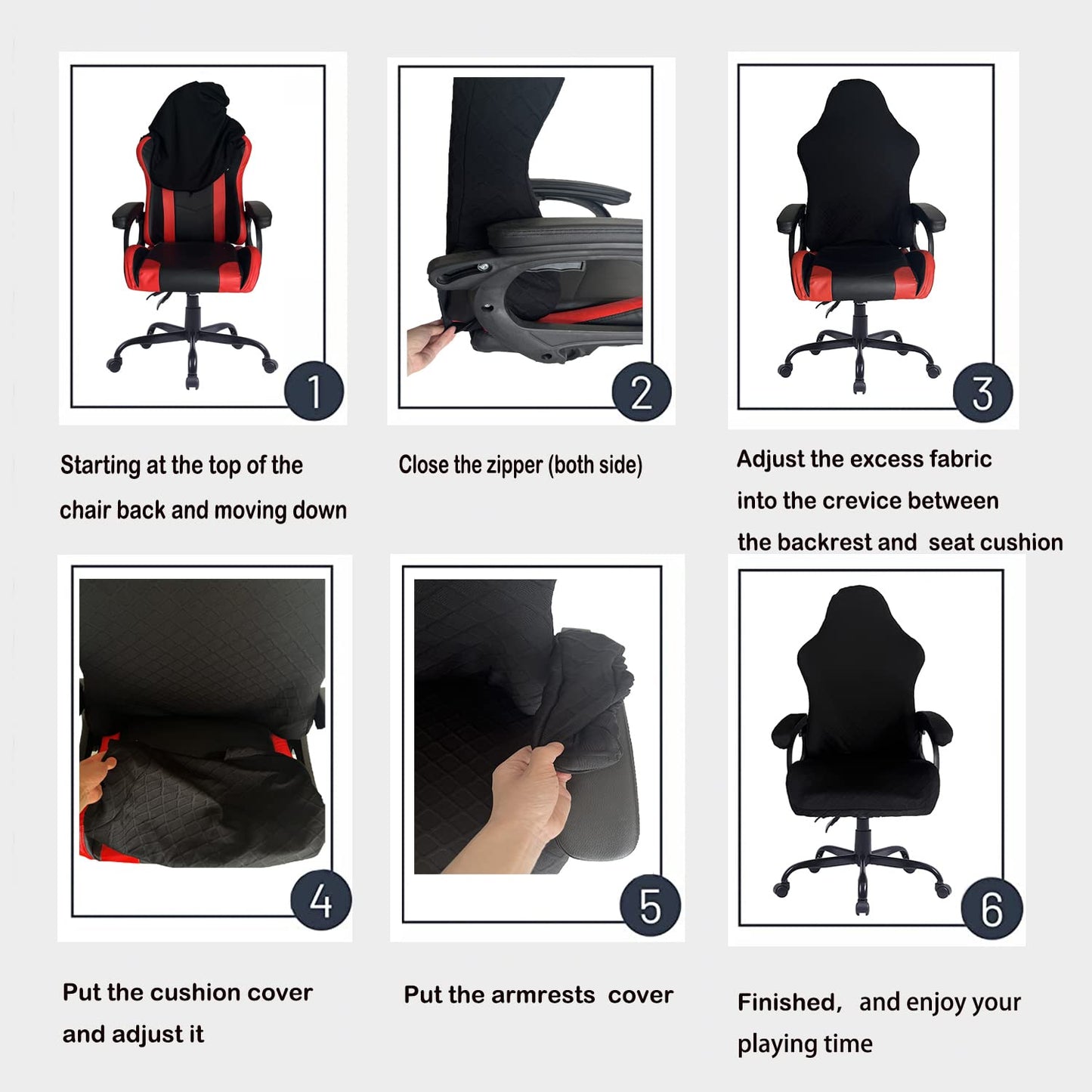 Deisy Dee NO Chair Covers, Stretchy Polyester Covers for Reclining Racing Gaming Chair (Black)