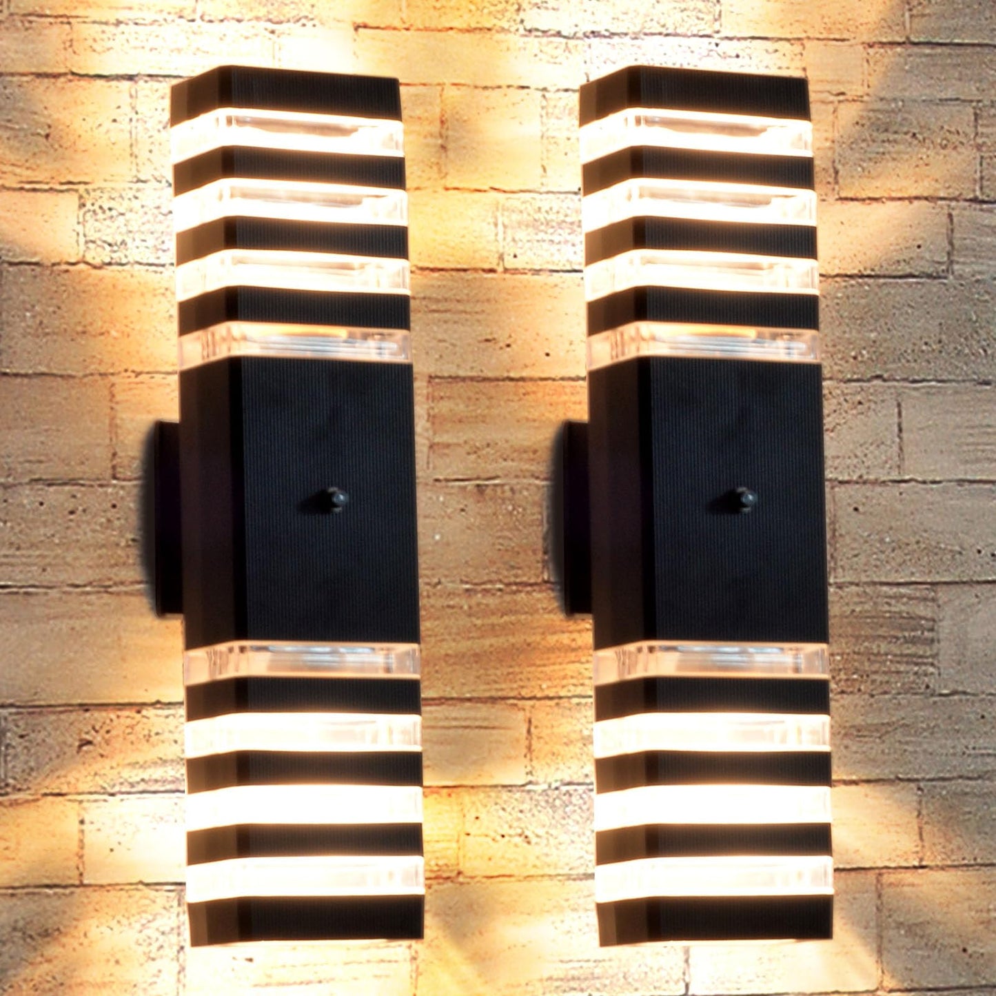 futxnziey 2 Pack Dusk to Dawn Outdoor Wall Lights, Modern Black Exterior Wall Sconce, Waterproof Aluminum Up and Down Outdoor Porch Lights, Square Outside Wall Lights for Porch Patio Garage