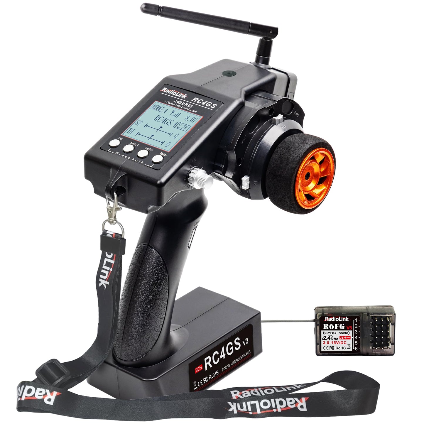Radiolink RC4GS V3 5 Channels 2.4GHz RC Transmitter and R6FG Gyro Receiver, 30 Models Memory Surface Remote Controller for Crawler, Truck, Car, Drifting and Boat