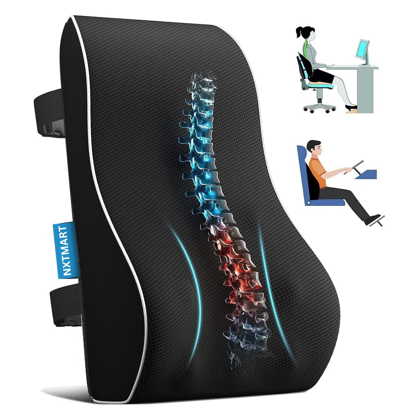 NXTMART Support Pillow for Office Chair,Office Home, College Dorm Room Essentials,Back Support Pillow for Car, Chair Cushions,Back Pain Relief Improve Posture,Mesh Cover Double Adjustable Straps