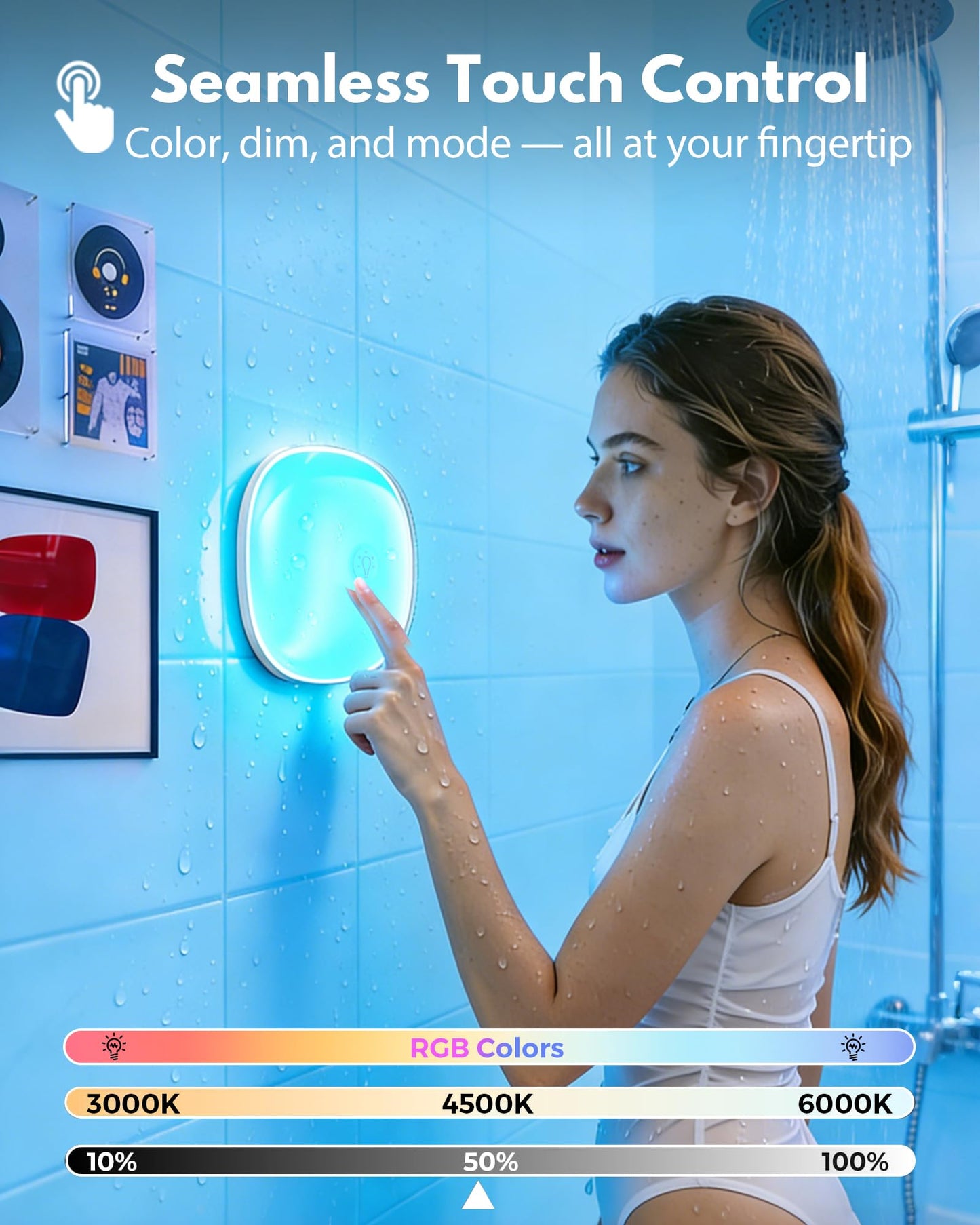 IP65 Waterproof Rechargeable Shower Light – 6″ 300LM Bright Shower Lamp, 16 Colors Mood Lighting with Touch & Remote Control, Magnetic Wireless Ceiling/Wall Light for Inside Shower, Bathroom, Bathtub