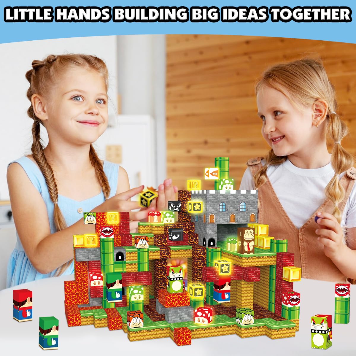 1 Inch Magnetic Blocks Building Set 200Pcs, Light Up Magnetic Building Blocks Magnet Building Toy Set Magnetic Constructions Stacking Sensory STEM Toys for Toddler Boys Girls Christmas Birthday Gifts