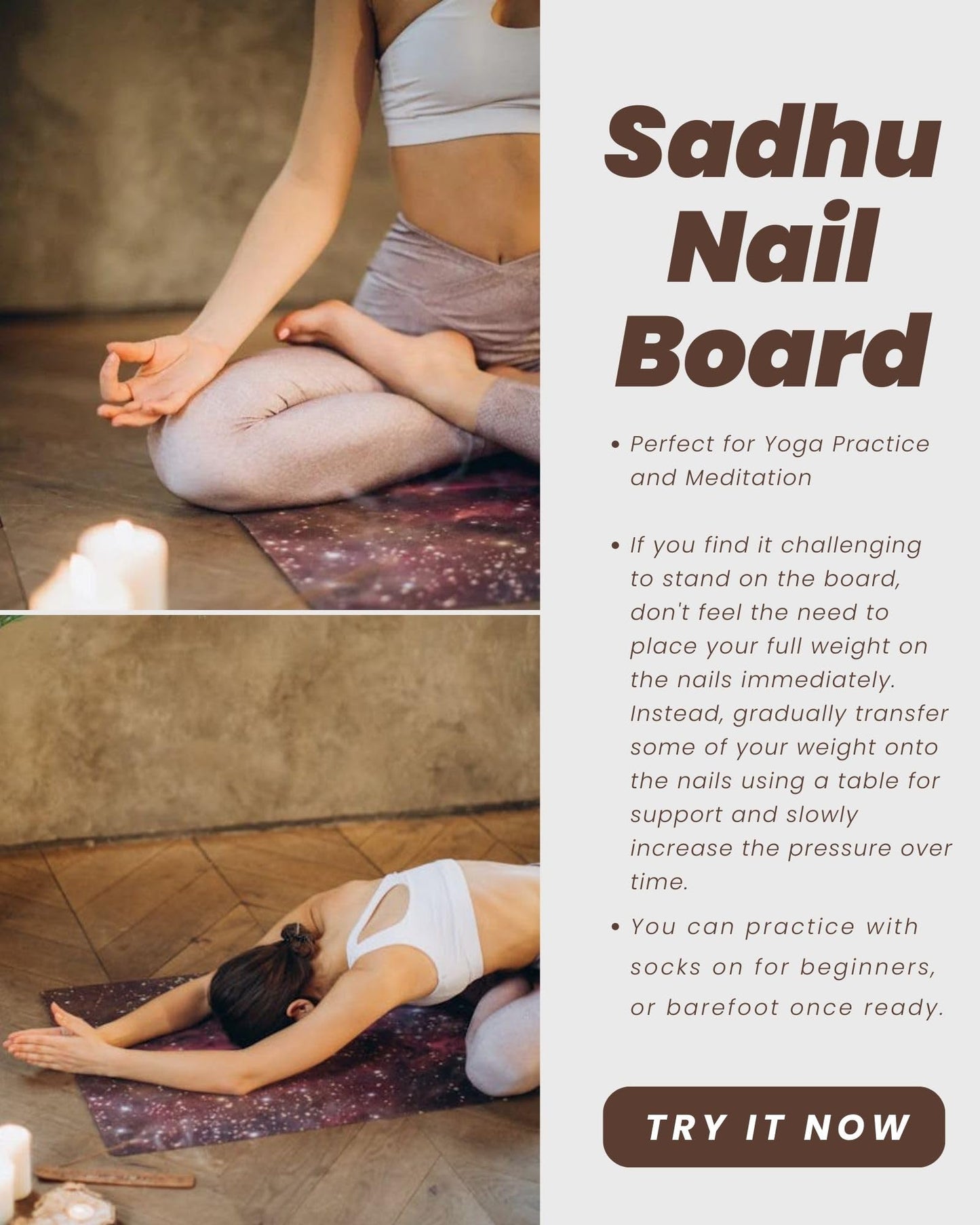 QEAHZ Sadhu Board for Beginners,Nail Boards for feet, Wooden Yoga Board for Acupressure and Meditation, Acupuncture Foot Massage- 8mm, Large Size