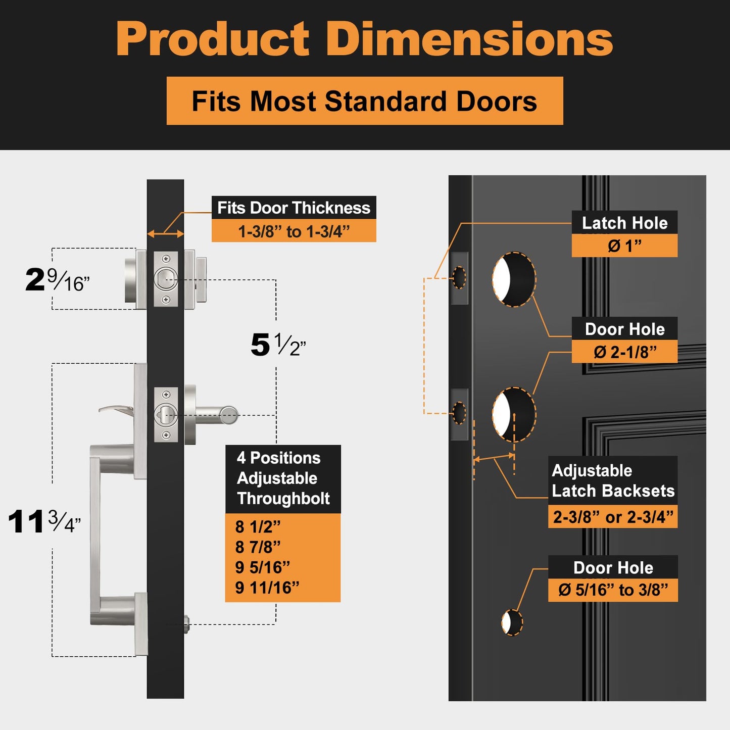 BESTTEN Square Front Door Entry Handle Set, Easy Install Adjustable Handle with Keyed Deadbolt Lock, All Metal Solid Construction in Stainless Nickel Finish