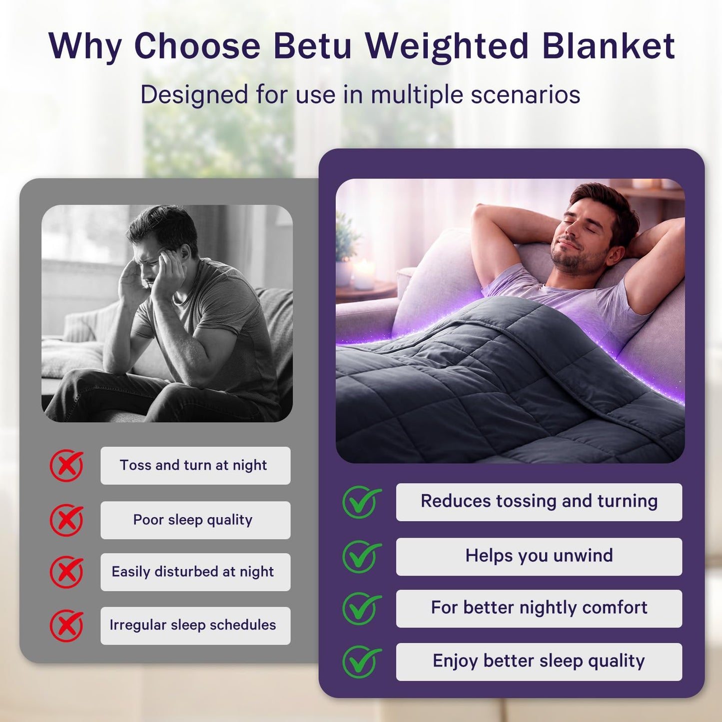 BETU Weighted Blanket Twin (20lbs, 48"x72") Charcoal Cooling Heavy Blanket for Adult 180-220lbs with Premium Glass Beads - Soft Thick Big Blankets for All-Season Sleeping Comfort Breathable