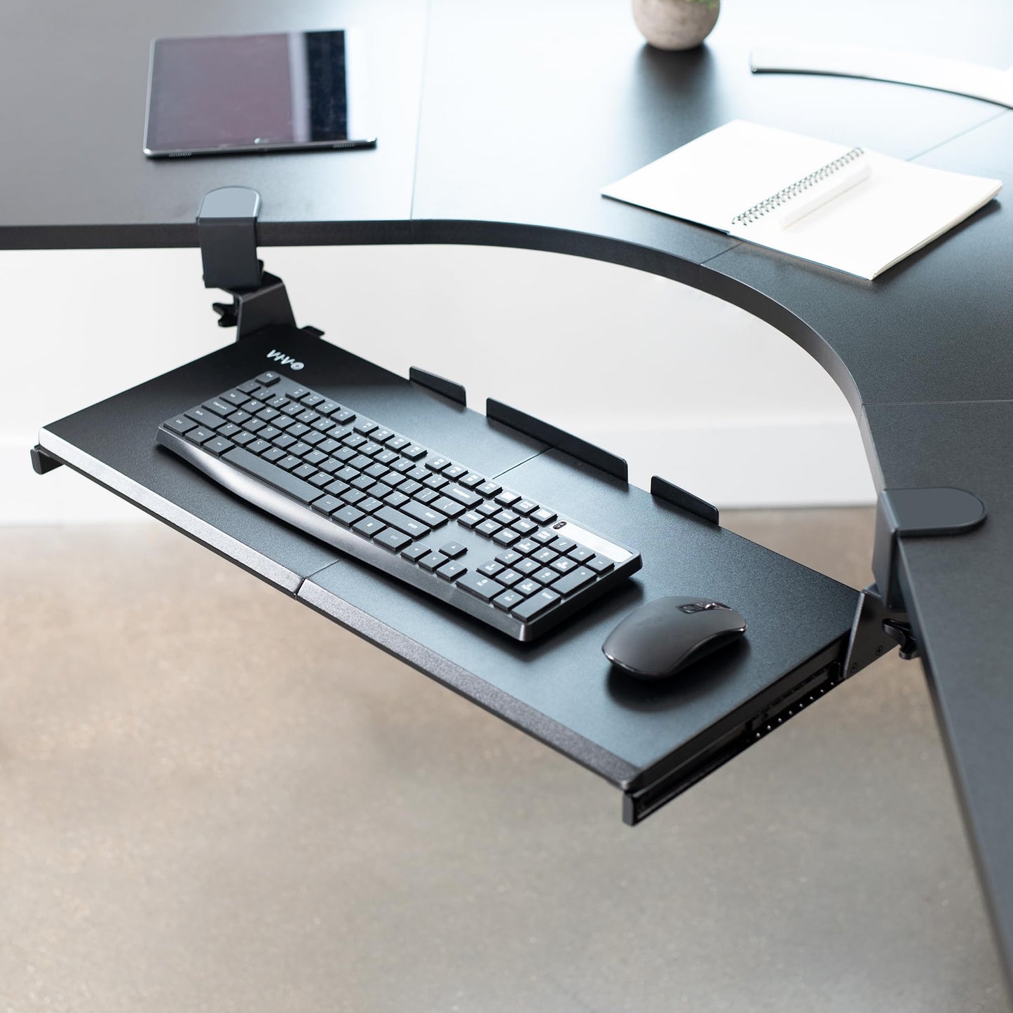 VIVO Clamp-on Computer Keyboard & Mouse Under Desk Slider Tray for Corner Desks