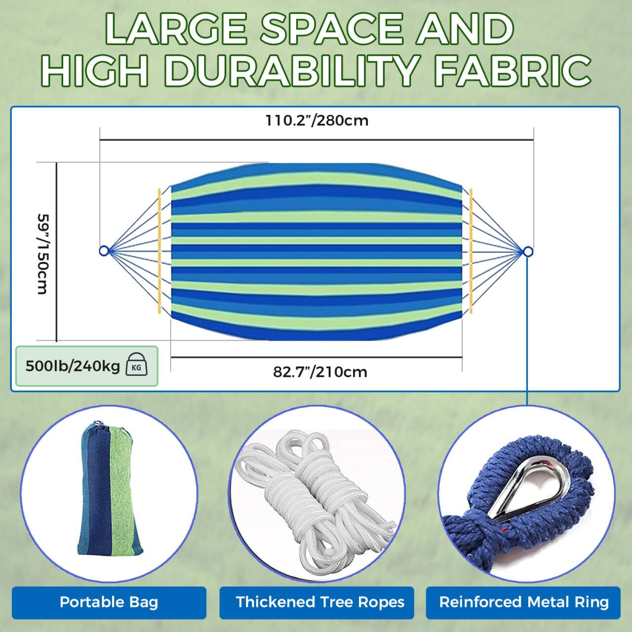 Haibro Brazilian Double Camping Hammock -Upgraded Thickened 320G Durable Canvas Fabric 2 Person Hammocks Swing with Anti Roll Beam, Tree Straps, Carabiners for Beach, Backpacking, Yard, Outdoor Indoor