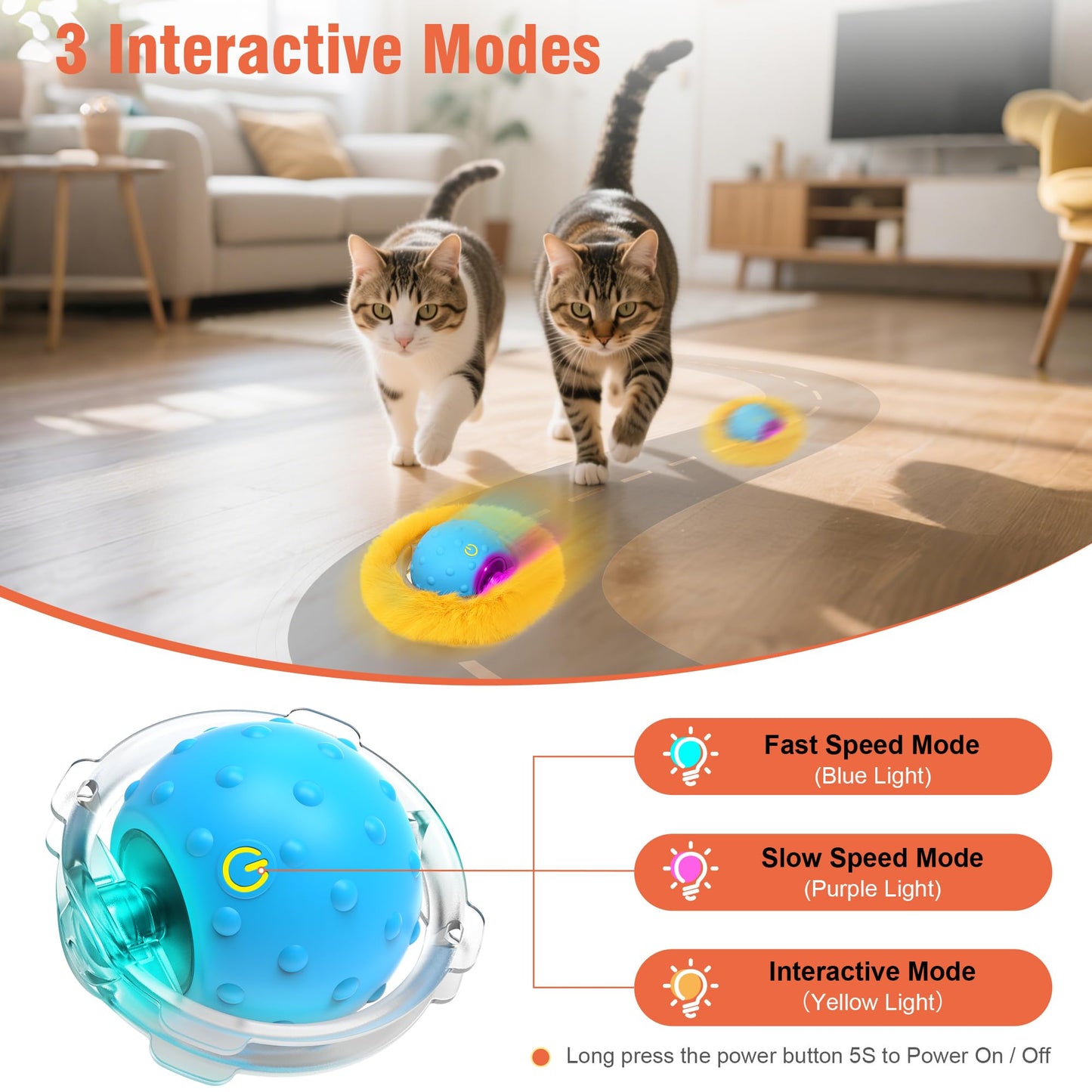 IOKHEIRA Interactive Cat Toy for Indoor Cats, Hide and Seek Cat Toy with Light&Chirping Bird, Automatic Rolling Cat Ball in Pocket, Motion Activated Kitten Toys, Jouet Pour Chat for Cat Enrichment
