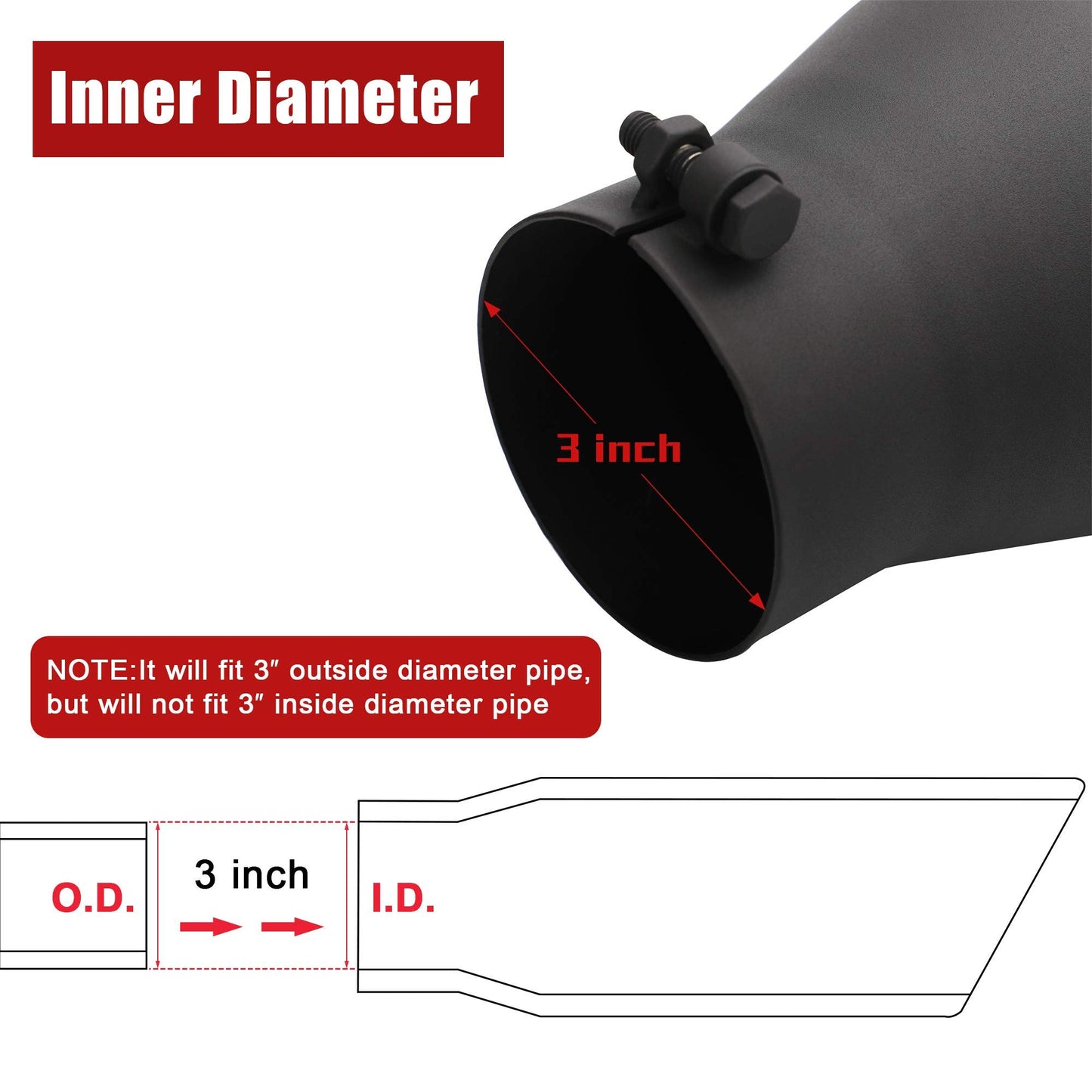 3 Inch Black Exhaust Tip, Richeer Universal 3" Inside Diameter Diesel Exhaust Tailpipe Tip, 3 x 4.5 x 9 Clamp On Design with Ball End L Wrench