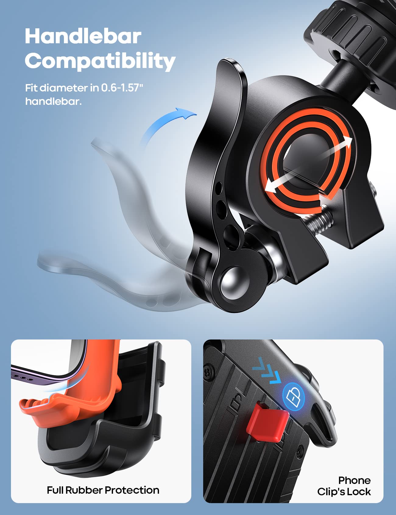Lamicall Bike Phone Mount, Motorcycle Phone Holder - Motorcycle Bicycle Cell Phone Mount Clamp for Handlebar, Cycling Mount for iPhone 17 Pro Max Plus, 16 Pro Max, S24 S25 Ultra, 4.7-6.8", Mom Gift