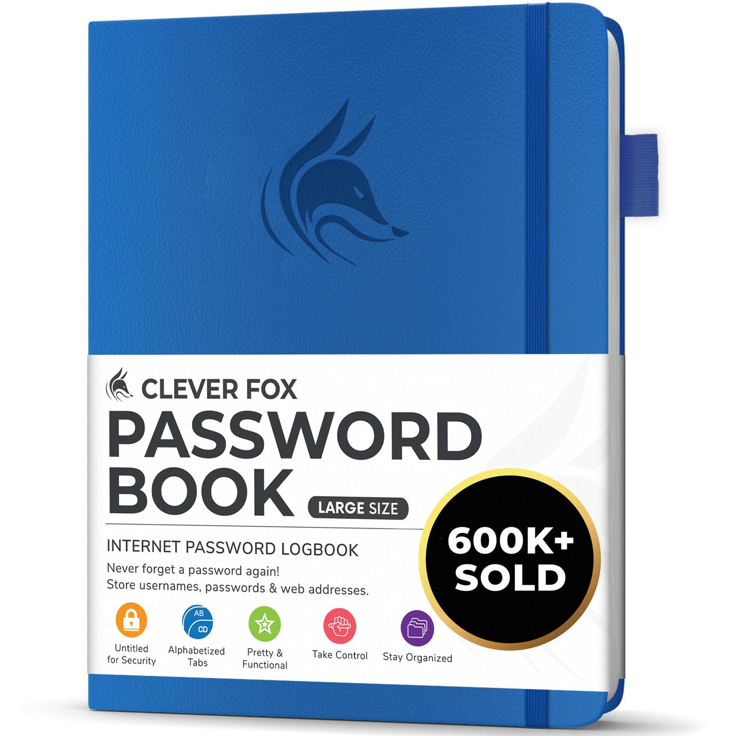 Clever Fox Password Book with Alphabetical Tabs – Small Hardcover Address Keeper Log – Large Journal for Seniors, Home Office Gifts (Royal Blue)