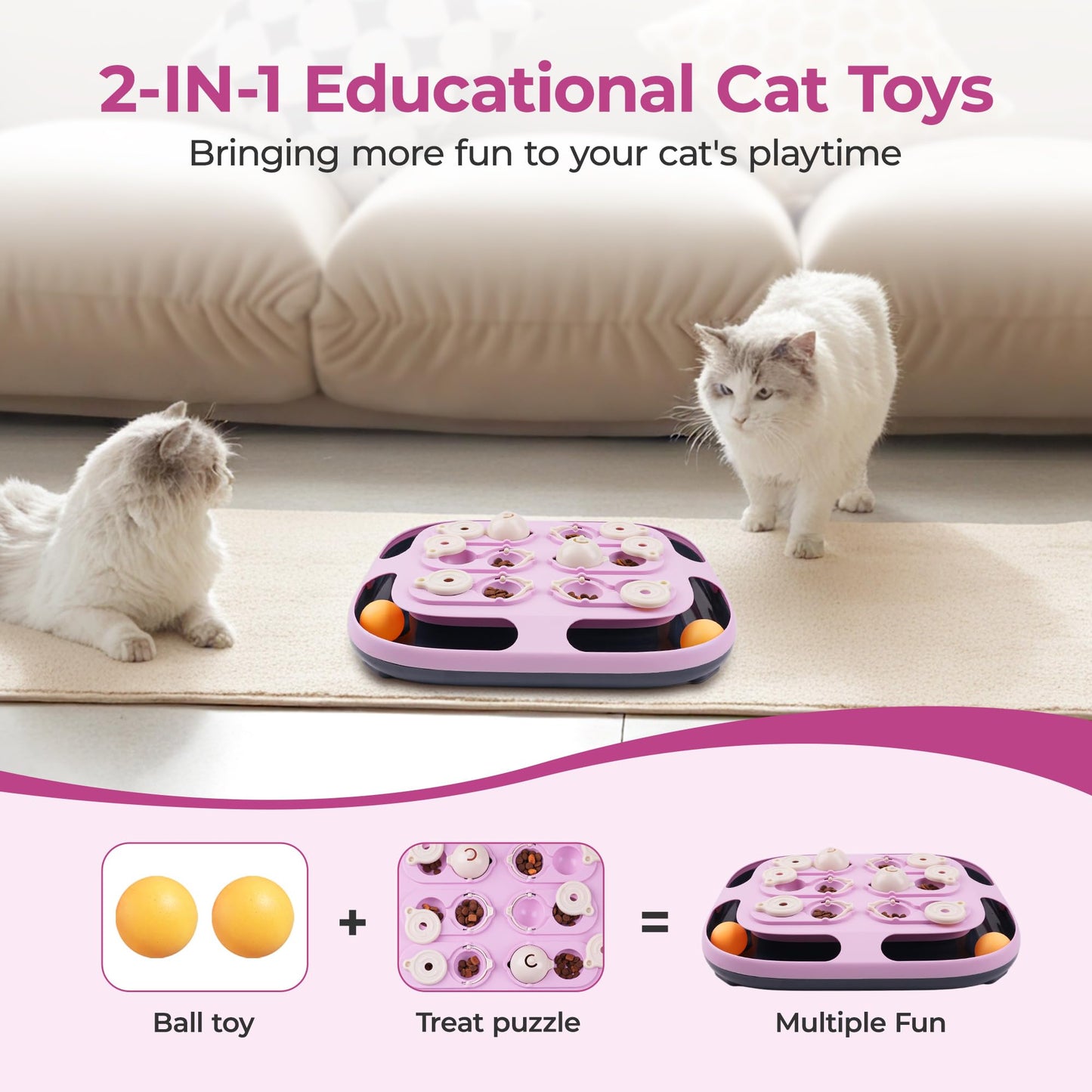 LACCEN Cat Puzzle Feeder, 2 in 1 Interactive Cat Toys for Indoor Cats Track Ball Toys, Mental Stimulation Puzzle Games Funny Food Slow Feeder Treat Dispenser Enrichment Toy
