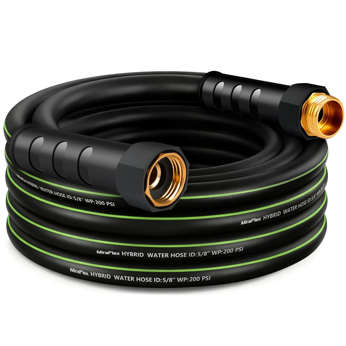 MiraFIex Non-Expanding Garden Hose 25ft, Lightweight Flexible Water Hose with Kink-Resistant, Solid Fittings, 5/8 Inch 600PSI, for Small Yard, RV, Car Wash