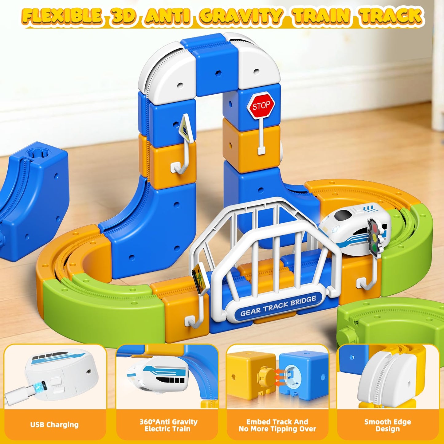Fortand Electric Train Set for Kids 3-8, 124PCS (36 Track +1 Car) 3D Flexible Track STEM Building Railroad Toy DIY Train Track Anti-Gravity Creative Toy for Boys Girls Ages 3 4 5 6 7 8+ Birthday Gifts
