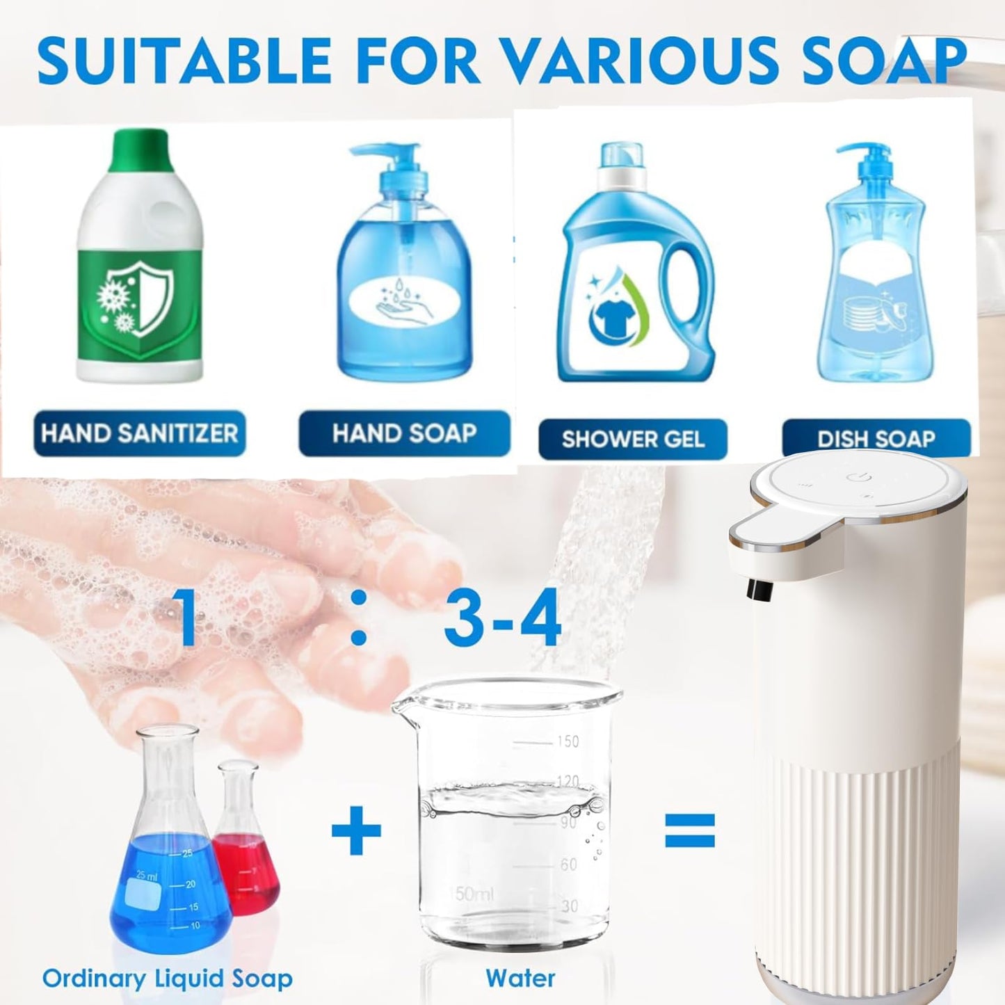 2 Pack Automatic Foaming Soap Dispenser,Touchless Foam Hand Soap Dispenser 4-Level Adjustable,Wall Mounted, Rechargeable - Kitchen Bathroom Kids Family