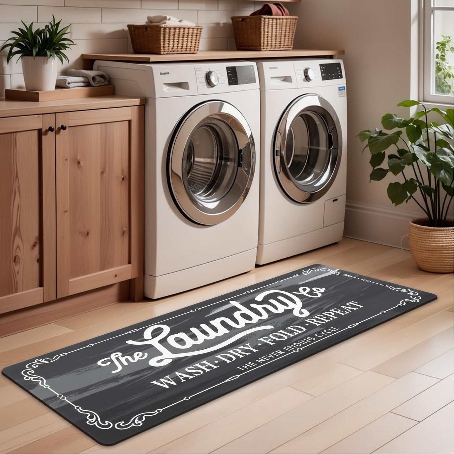Pauwer Laundry Room Rug Runner 20"x60" Waterproof Laundry Mat Non Slip Kitchen Mats for Floor Farmhouse Washable Floor Mat Runner Rug for Mudroom Washroom Bathroom Decor